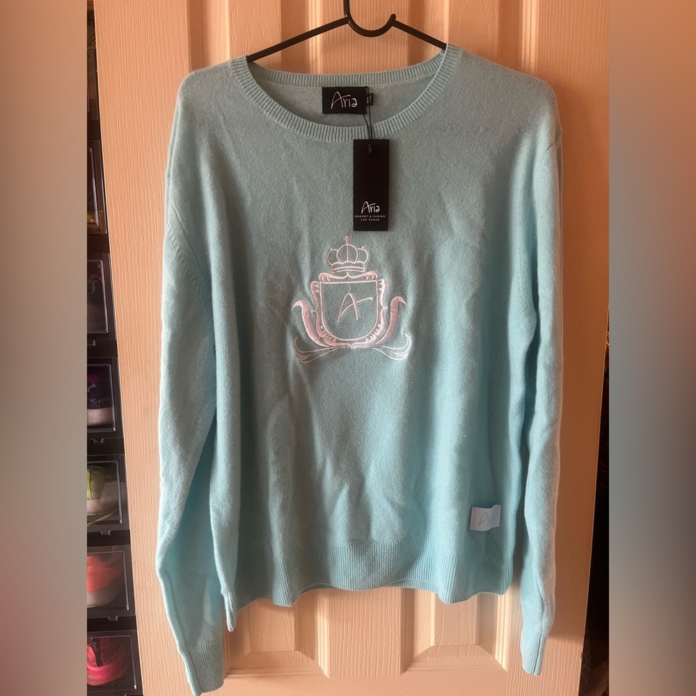 Aria - Las Vegas - Light sky-blue CASHMERE  Sweater  **New With Tags**